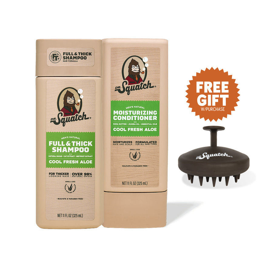 Dr. Squatch Hair Care Kit + Free Scalp Scrubber | Full & Thick Shampoo | Moisturizing Conditioner | Natural Products for Men - Pocket Use