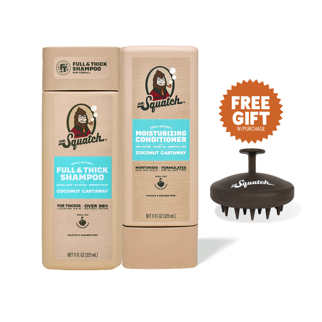 Dr. Squatch Hair Care Kit + Free Scalp Scrubber | Full & Thick Shampoo | Moisturizing Conditioner | Natural Products for Men - Pocket Use