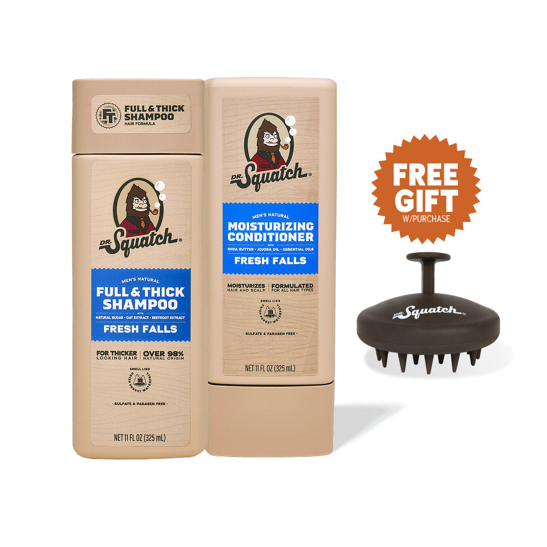 Dr. Squatch Hair Care Kit + Free Scalp Scrubber | Full & Thick Shampoo | Moisturizing Conditioner | Natural Products for Men - Pocket Use
